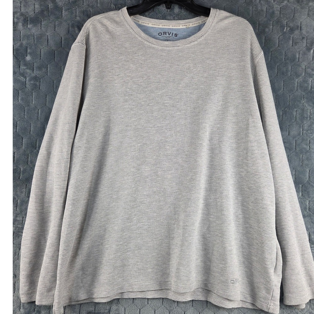 Orvis Classic Collection Mens XL Grey Micro Stripe Rayon Blend Long Sleeve Shirt